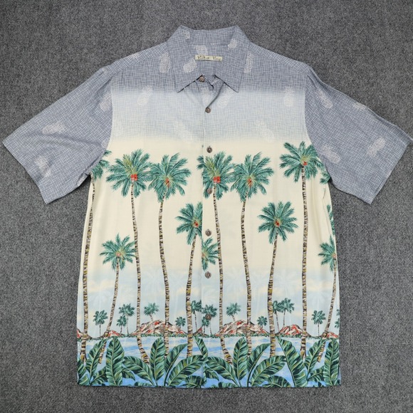 batik bay Other - Batik‎ Bay Mens Medium Blue Cream Rayon Palm Tree Pineapple Hawaiian Aloha Shirt